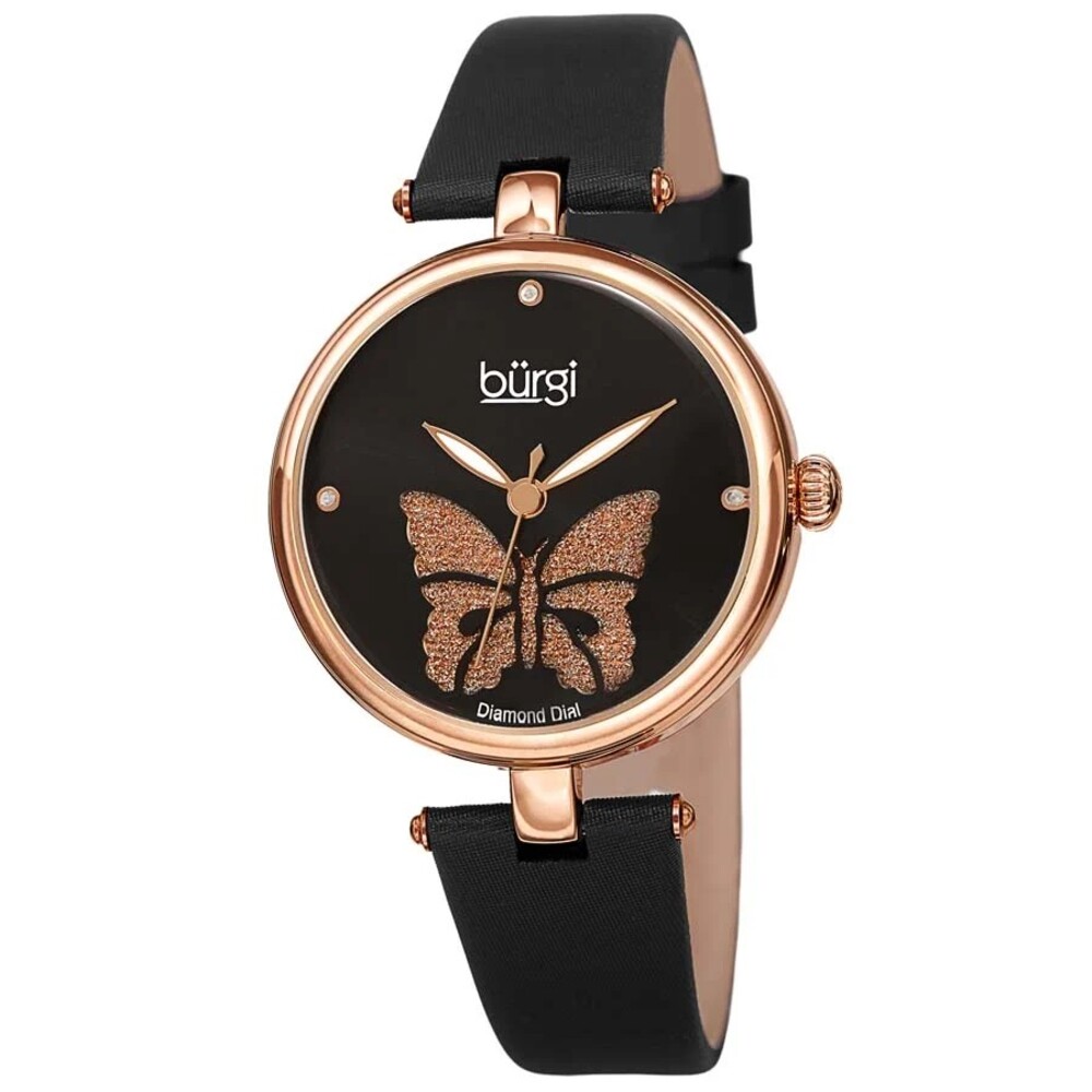 Burgi Pretty Butterfly Diamond Black Dial Ladies Watch BUR233RGBK - Black (Glitt